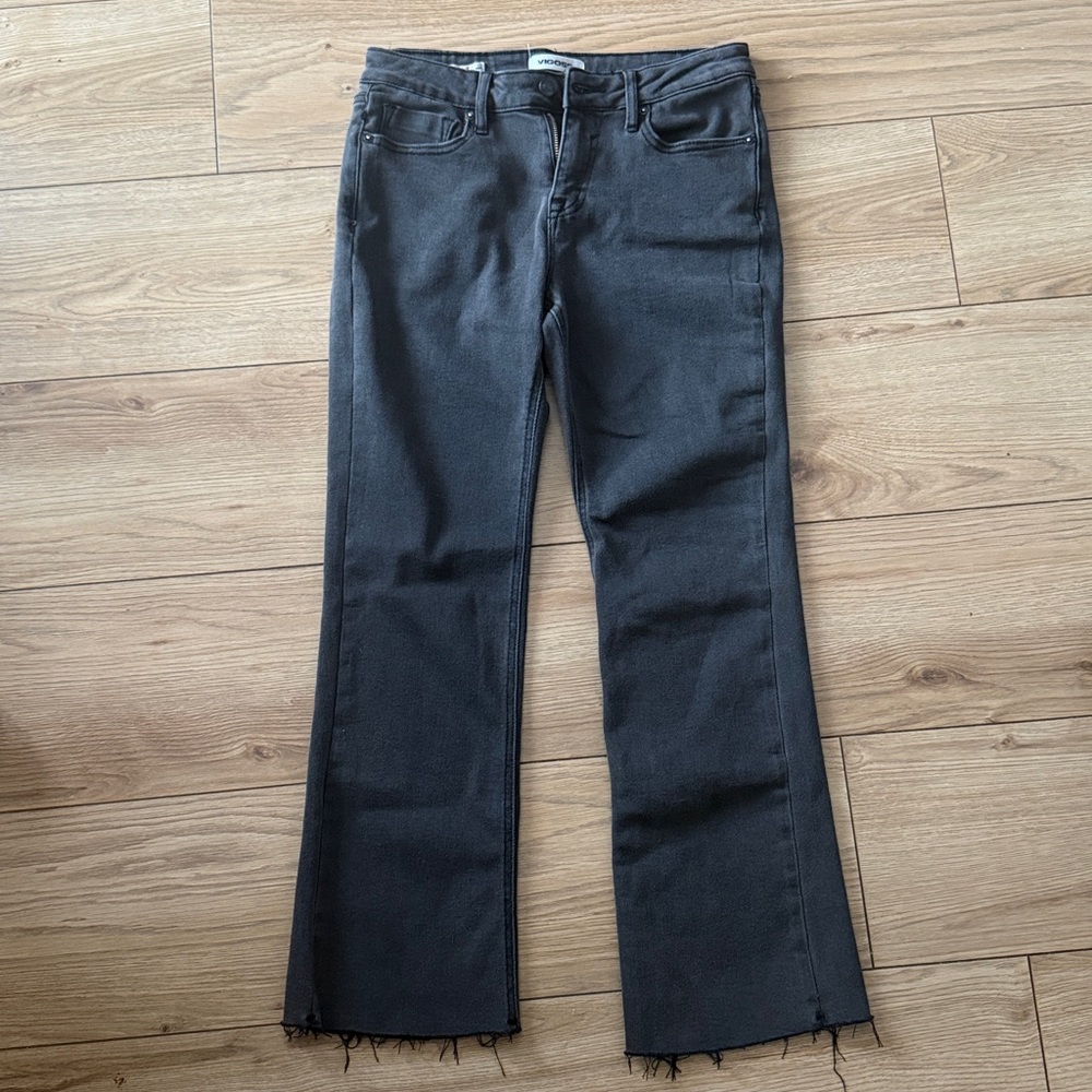 Vigoss Faded Black Marley Crop Boot Mid Rise Women's Jeans